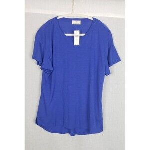 Michael Stars Los Angeles S Tee Slub Gauze Flutter Sleeves Blue Hi Lo Curved Hem